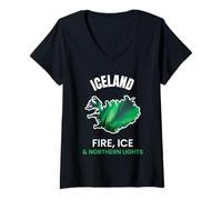 Womens Iceland Northern Light Aurora Reykjavík Icelandic Gift V-Neck T-Shirt