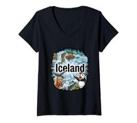 Women's Iceland Puffin Horse Pointing Meme - Icelandic Souvenir V-Neck T-Shirt