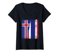 Womens Iceland Thailand Half Flag Icelandic Thai Roots V-Neck T-Shirt