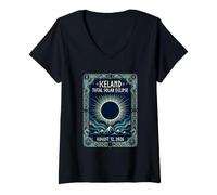 Women's Iceland Total Solar Eclipse 2026 Aurora Borealis Viking Sky V-Neck T-Shirt