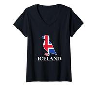 Womens Icelandic Flag Inside A Puffin Bird Iceland Reykjavik V-Neck T-Shirt
