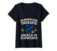 Womens Ich Brauche Keine Therapie Angeln in Schweden V-Neck T-Shirt