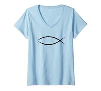 Womens ICHTHYS ICHTHUS JESUS FISH CHRISTIAN SYMBOL V-Neck T-Shirt