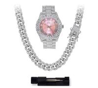 Womens ICY 44mm Solitaire Bezel Watch with Bling-ed Out Adjustable Band,14k Gold, Silver or Two Tone Finish with Ravish Crystals, womens-standard, Iced Out Watch