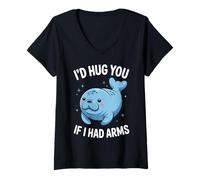Womens I'd Hug You If I Had Arm Manatees Sea Animal Sea Cow Manatee V-Neck T-Shirt