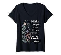 Women's I'd Like People More If They were Cats Instead - V-Neck T-Shirt