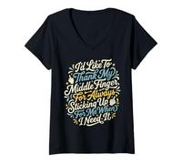 Women's I'd Like to Thank My Middle Finger Funny Sarcasm Humor V-Neck T-Shirt