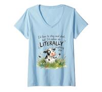 Women's Id Love to Stay and Chat But Id Rather Do Anything Else Cow V-Neck T-Shirt