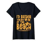 Womens I'd Rather Be at The Beach Summer Vacation V-Neck T-Shirt