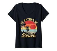 Womens I'd Rather Be at The Beach Vacation Summer V-Neck T-Shirt