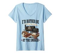 Women's I'd Rather Be At The Smoker BBQ Loving Dad V-Neck T-Shirt