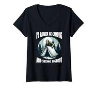 Womens I'd Rather Be Camping and Seeing Bigfoot V-Neck T-Shirt