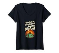 Womens I'd Rather Be Camping and Seeing Bigfoot V-Neck T-Shirt