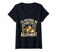 Women's I'd Rather Be Down The Allotment Funny Gardening Plant V-Neck T-Shirt