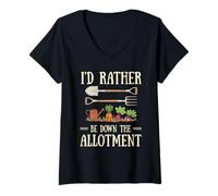 Women's I'd Rather Be Down The Allotment Funny Gardening Plant V-Neck T-Shirt