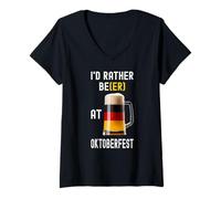 Womens Id Rather Be(er) at Oktoberfest Funny Oktoberfest Costume V-Neck T-Shirt