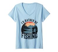 Womens I'd Rather Be Fishing Retro Fisherman Outdoor Hobby V-Neck T-Shirt