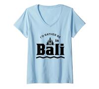Womens I'd Rather Be in Bali Summer Vacation Indonesia Waves V-Neck T-Shirt