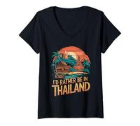 Womens I'd Rather Be in Thailand Buddha Mandala V-Neck T-Shirt