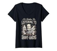 Women's Id Rather Be Listening to Saint Saens V-Neck T-Shirt