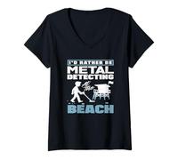 Women's Id Rather Be Metal Detecting At The Beach Hobby V-Neck T-Shirt