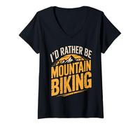 Women's I'd Rather Be Mountain Biking Mountain Bike V-Neck T-Shirt