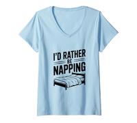 Women's I'd Rather Be Napping Funny Sleep Lover V-Neck T-Shirt
