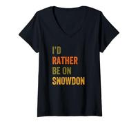 Women's I'd Rather Be On Mount Snowdon Wales Retro Vintage Text V-Neck T-Shirt