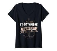 Womens Id Rather Be On My Boat Owner Boating Cruise Ship Captain V-Neck T-Shirt