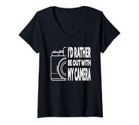 Womens I'd Rather Be Out with My Camera Photographer Photography V-Neck T-Shirt