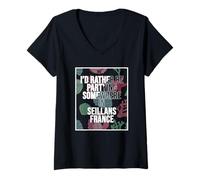 Womens I'd Rather Be Partying Somewhere in Seillans V-Neck T-Shirt
