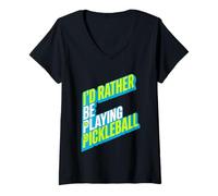 Women's I'd Rather Be Playing Pickleball Bold Athletic Graphic V-Neck T-Shirt