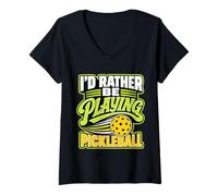 Women's I'd Rather Be Playing Pickleball Vintage Typography V-Neck T-Shirt