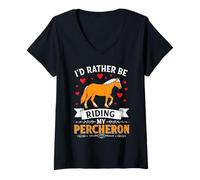 Womens I'd Rather Be Riding My Percheron Horse Lover Art V-Neck T-Shirt