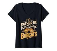 Women's I'd Rather Be Watching Bobcats Wildlife Nature Lovers V-Neck T-Shirt