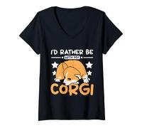 Women's I'd Rather Be with My Corgi Funny Welsh Corgi V-Neck T-Shirt