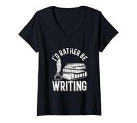 Women's I'd Rather Be Writing Funny Authors V-Neck T-Shirt