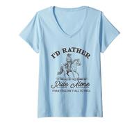 Women's I'd Rather Ride Alone Than Follow Y-All to Hell Funny V-Neck T-Shirt