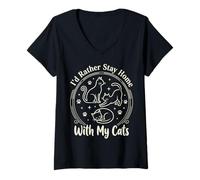 Women's I'd Rather Stay Home with My Cats V-Neck T-Shirt