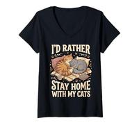 Women's I'd Rather Stay Home with My Cats V-Neck T-Shirt