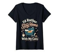 Women's I'd Rather Stay Home with My Cats V-Neck T-Shirt