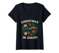 Womens Idaho Nature Shirt Christmas Trout Bird Potato Horse Pine V-Neck T-Shirt
