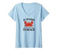 Womens If Crabby Please Return to Beach Funny Summer V-Neck T-Shirt