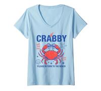 Women's If Crabby Please Return to The Beach Funny Crab Summer Cute V-Neck T-Shirt