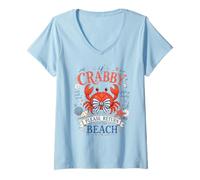 Women's If Crabby Please Return to The Beach Funny Mood Crab V-Neck T-Shirt