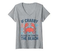 Women's If Crabby Please Return to the Beach Funny Summer Break V-Neck T-Shirt