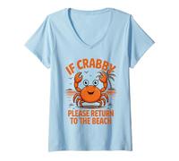 Women's If Crabby Please Return to the Beach Sarcastic Summer Break V-Neck T-Shirt