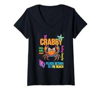 Women's If Crabby Return to The Beach Funny Crab V-Neck T-Shirt