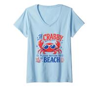 Women's If Crabby Return to the Beach Funny Retro Summer Vacation V-Neck T-Shirt
