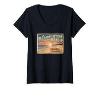 Women's If Crabby Return to The Beach Vintage Crab Sunset Funny V-Neck T-Shirt